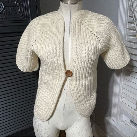 VAMP Vtg Koret Sweater Coat Short Sleeve Cardigan Wool Wood Button Cottagecore S - Picture 1 of 7